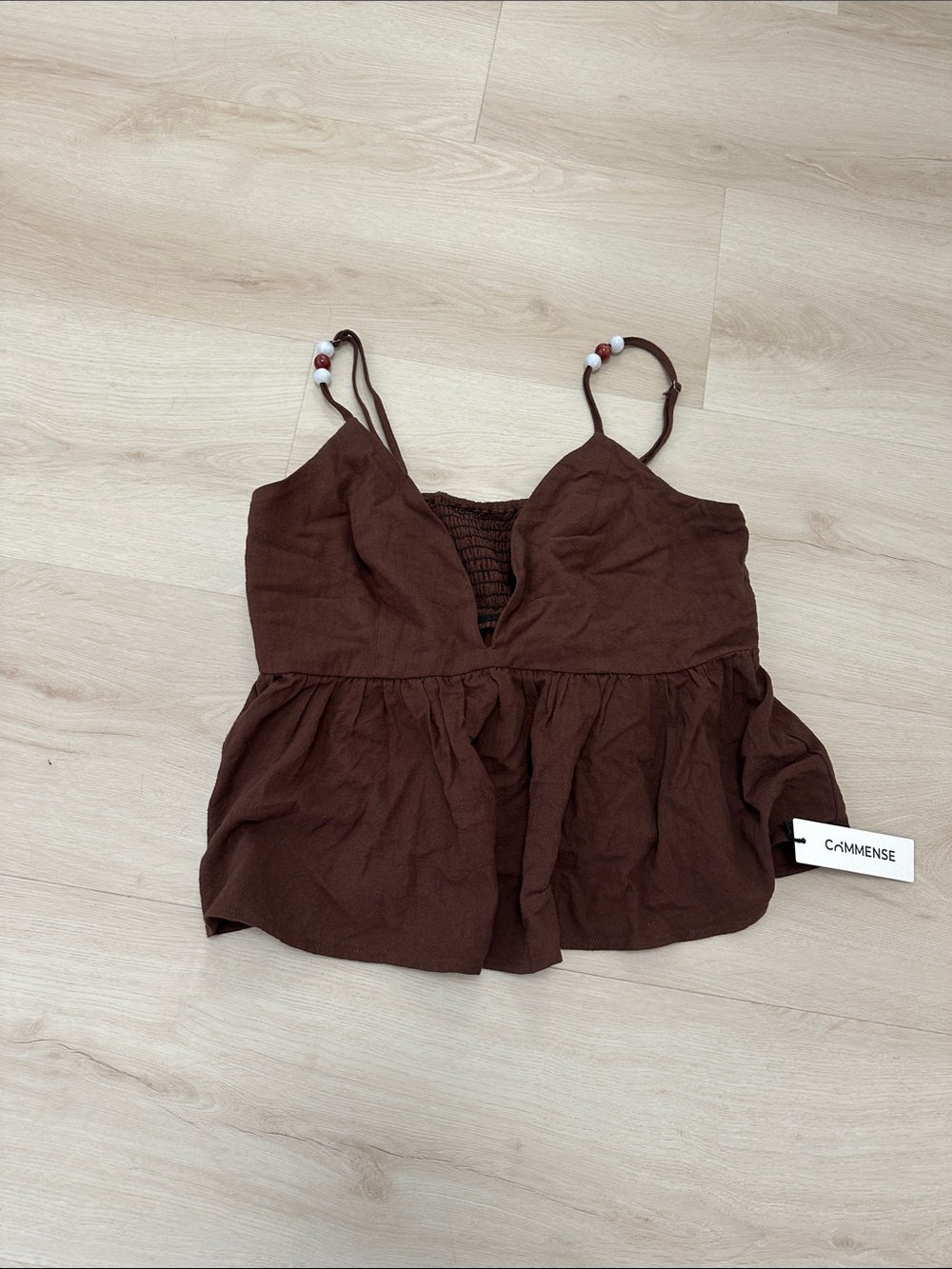 Brown Spaghetti Strap Peplum Top